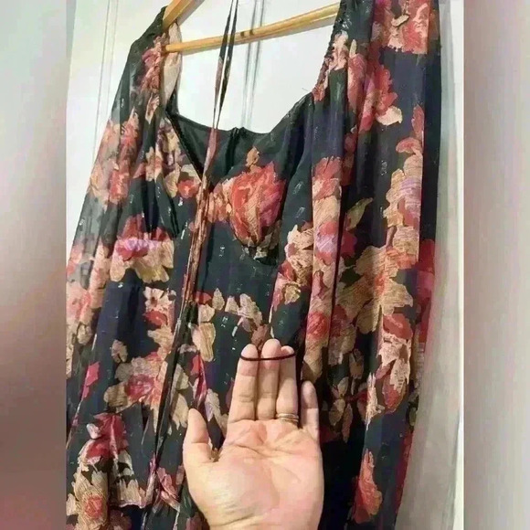 NWT Lulus Dramatically Dreamy Black Floral Chiffon Tiered Lurex Mini Dress - Picture 10 of 14